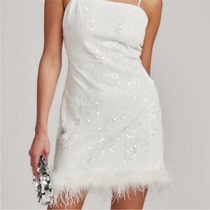 NWT 12th Tribe Priscilla Sequin Mini Dress with Feather Trim XS